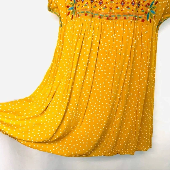SAVANNA JANE Marigold Yellow Embroidered Polka Dot Babydoll Dress - Picture 5 of 10